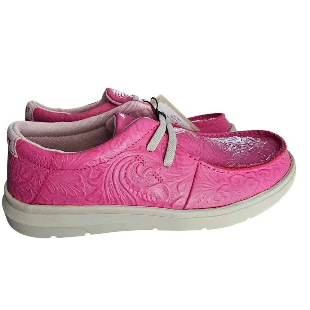 Ariat Hilo Kids Pink Embossed Leather Floral Loafers NEW US 4M